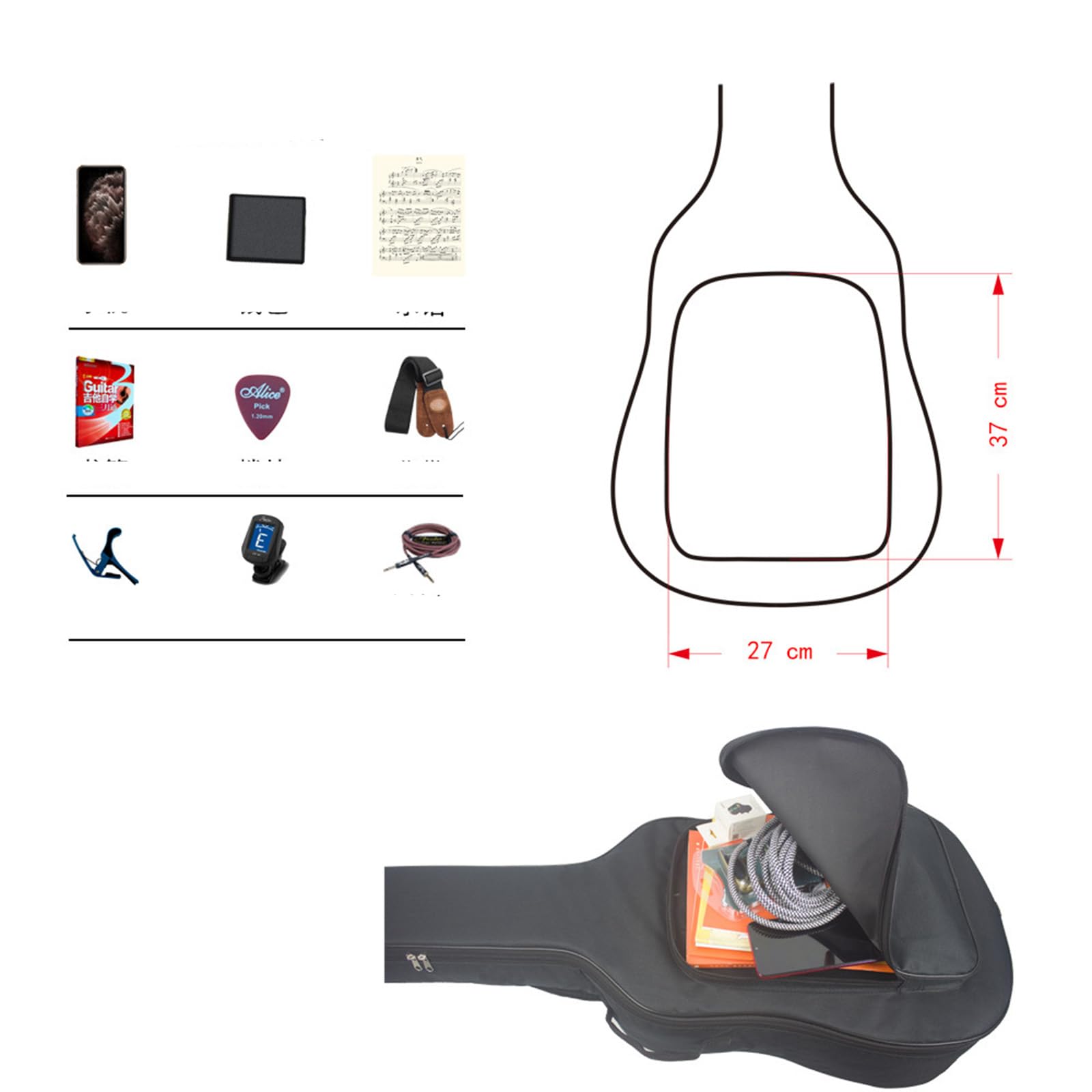 Custodia per Chitarra Acustica, Impermeabile 40/41 Pollici Resistente Imbottita Protettiva per Chitarra Acustica Classica Tracolla Regolabile Custodia Morbida per Chitarra Acustica (Nero)
