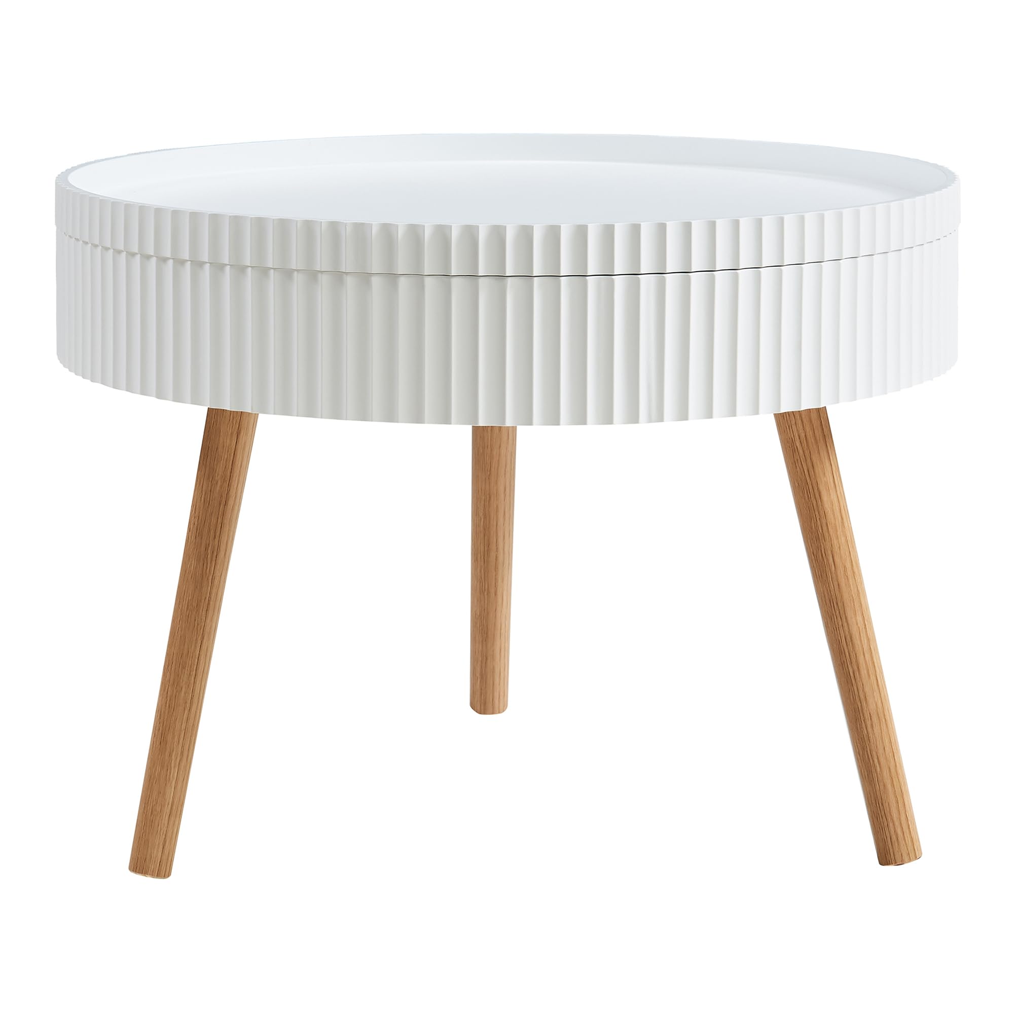 [en.casa] Table Basse avec Plateau Amovibe Table d'Appoint avec Surface Rainurée Compartiment de Rangement Fermé Bout de Canapé Table de Chevet Ronde MDF Bambou 45 x 60 cm Blanc Naturel