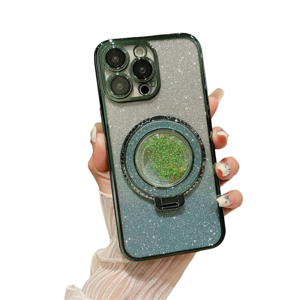 Coque pour iPhone 12 Pro luxe paillettes quicksand support vert - 8