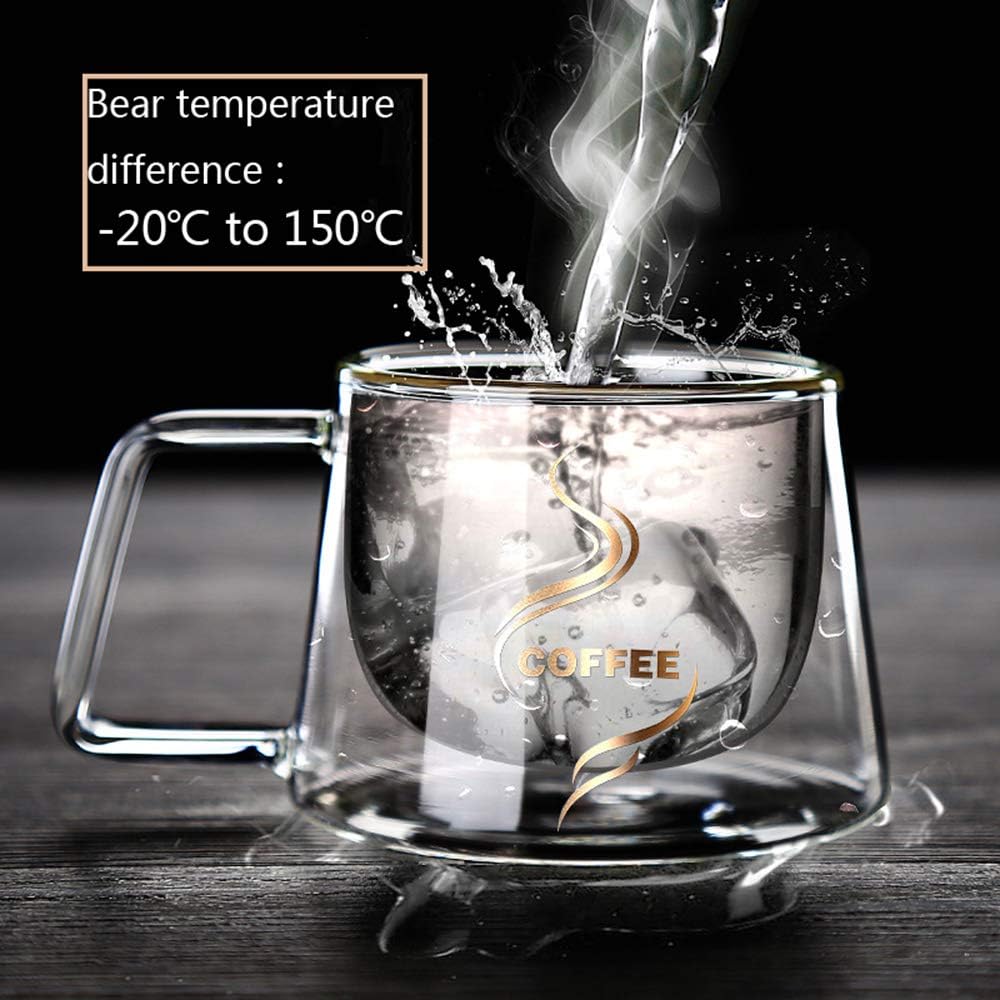 Double Wall Glass Coffee Mug With Handle Cup Heat Insulation Clear Coffee Mugs Double Layers Drinkware Tea Milk Latte Espresso Cappuccino Juice Beverages Water Iced Tea 4oz Dishwasher Safe - Image 5