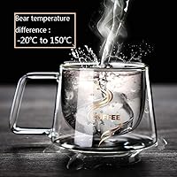 Vista 5 de Taza de café de vidrio de doble pared con asa, aislamiento térmico, tazas de café transparentes, vasos de doble capa, té, leche, café con leche