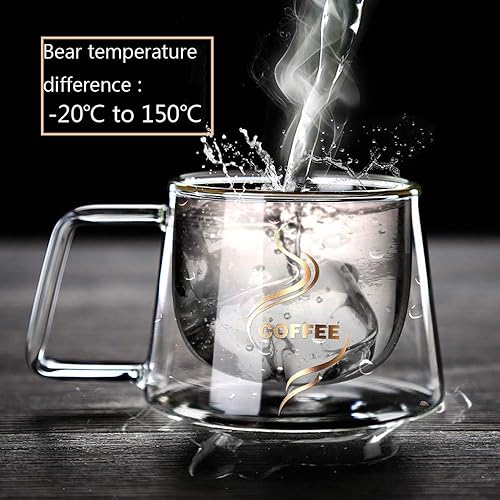 Miniatura 5 de Taza de café de vidrio de doble pared con asa, aislamiento térmico, tazas de café transparentes, vasos de doble capa, té, leche, café con leche,