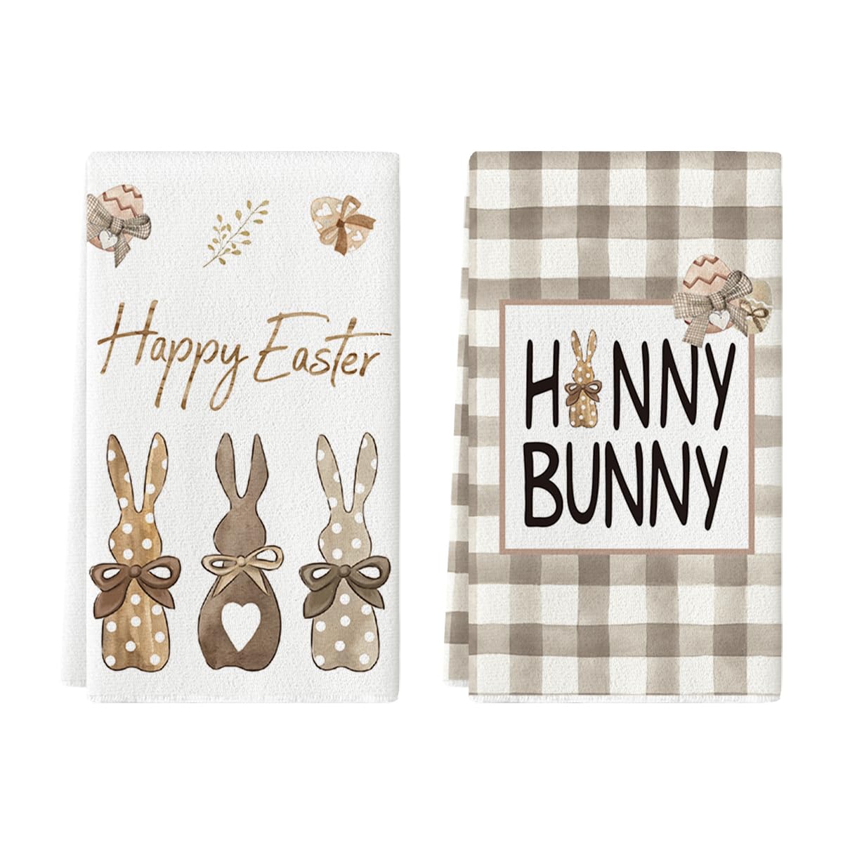 Artoid Mode Buffalo Plaid Carrots Wood Rabbit Hunny Bunny Happy Easter Kitchen Towels Dish Towels, 18x26 Inch Seasonal Spring Summer Holiday Decoration Hand Towels Set of 2