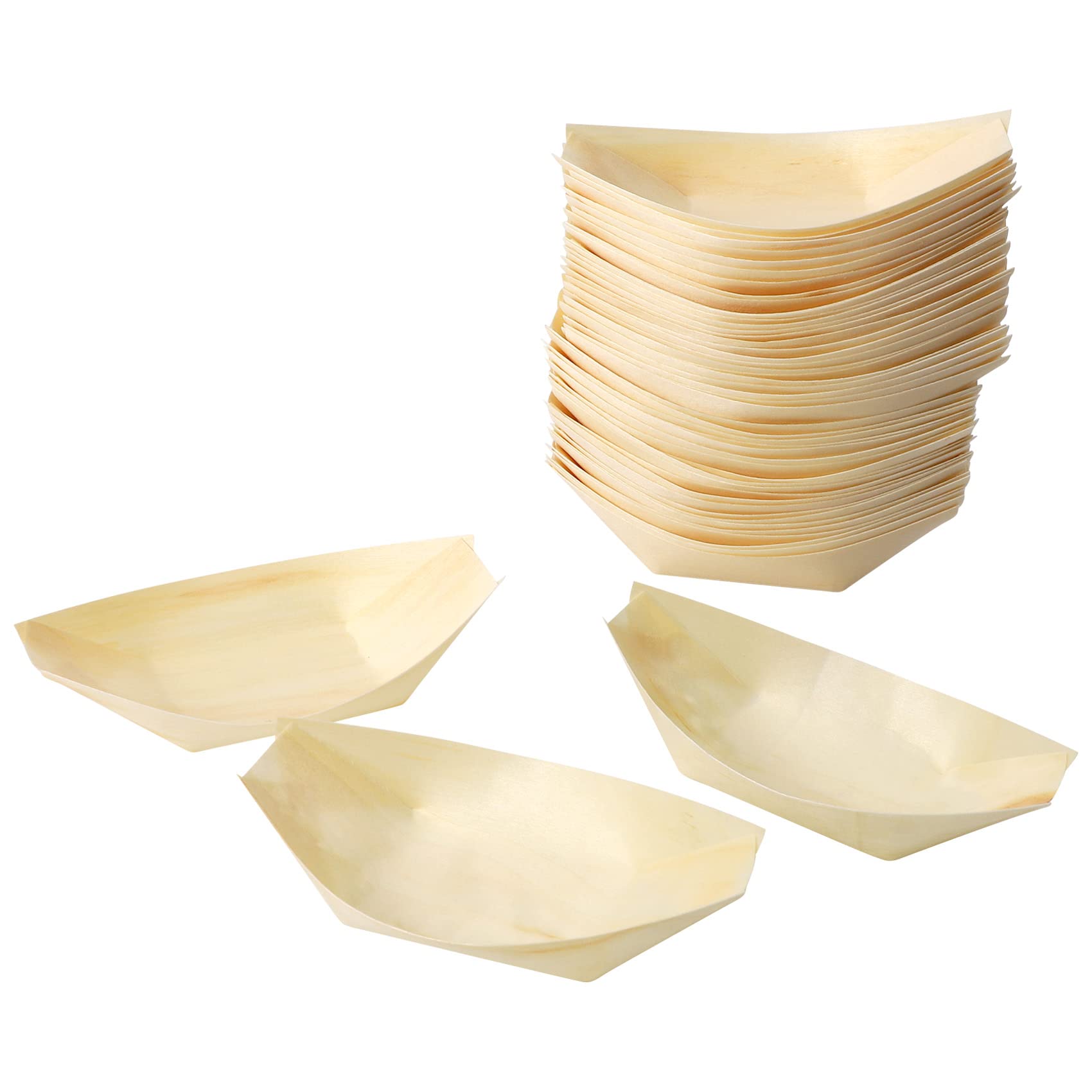 Sirxlevcy 50X Finger Food - Bowls, Boat Biodegradable Wood 11 Cm X 6.5 Cm