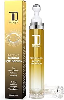 Retinol Eye Serum 360° Roller: Retinol Eye Cream with Massage Ball - Caffeine and Yeast Under Eye Roller Serum - Anti Aging Eye Cream for Dark Circles Puffiness Bags- Reduce Wrinkles Fine Lines