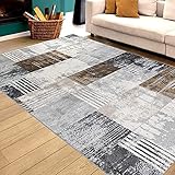 Carpetilla Designer Teppich Palmas Kariert in Marmoroptik Meliert Braun Beige Schwarz Surreal Grau Braun Kästchen Muster (160x230 cm)