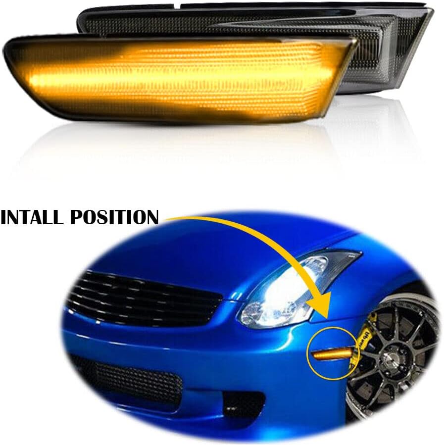 Dynamic LED Side Marker Turn Signal Light Sequential Blinker Lights Compatible With 03-07 Infiniti G35 Coupe 2 door(Smoked Sequential)
