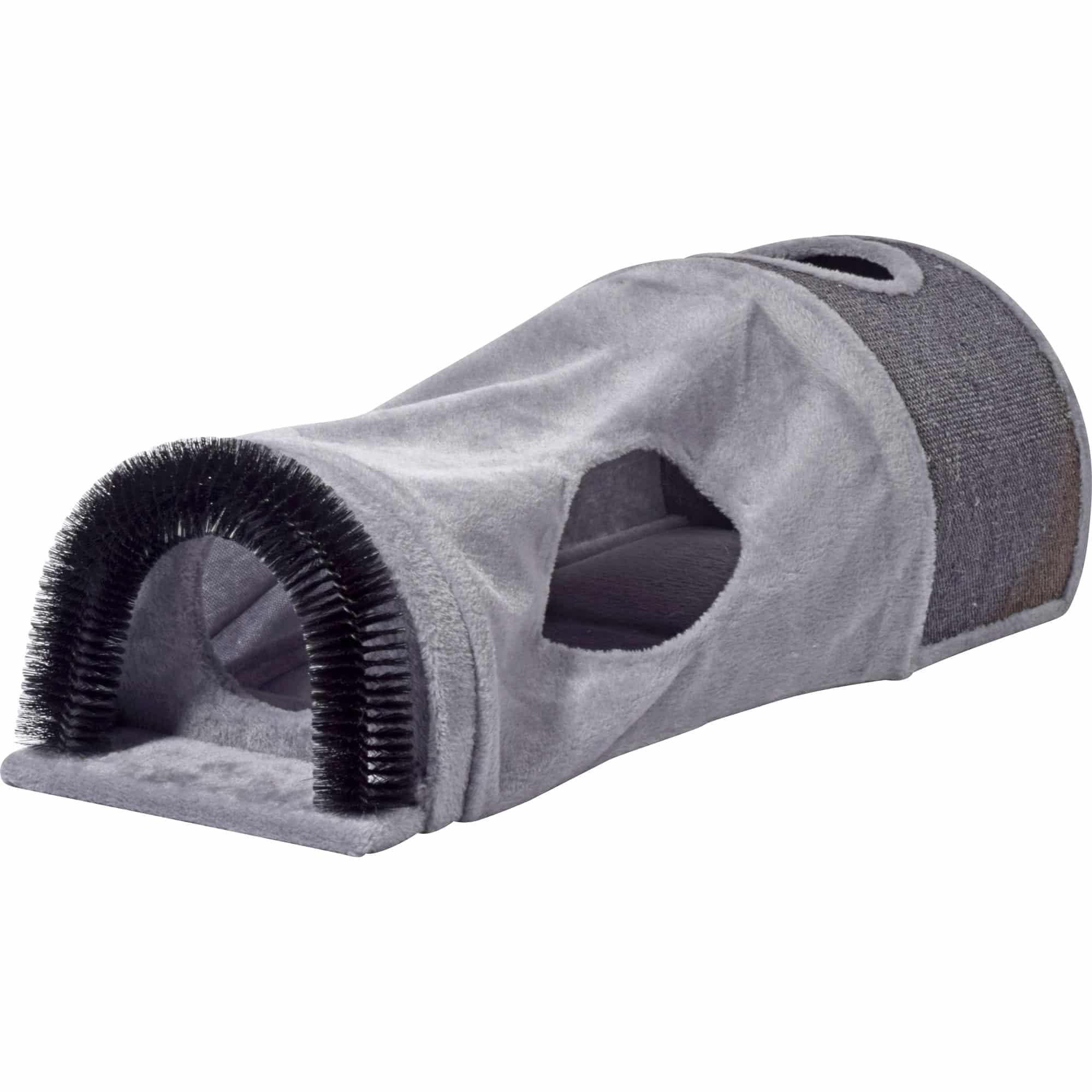 dobar® 43408FSCe Faltbare Katzenhöhle - Katzentunnel - Kratzfläche & Spielball - Spieltunnel Plüsch und Sial - Kuschelhöhle für Katzen - Kratzbaum - Indoor - 87 x 37,5 x 27 cm - Grau