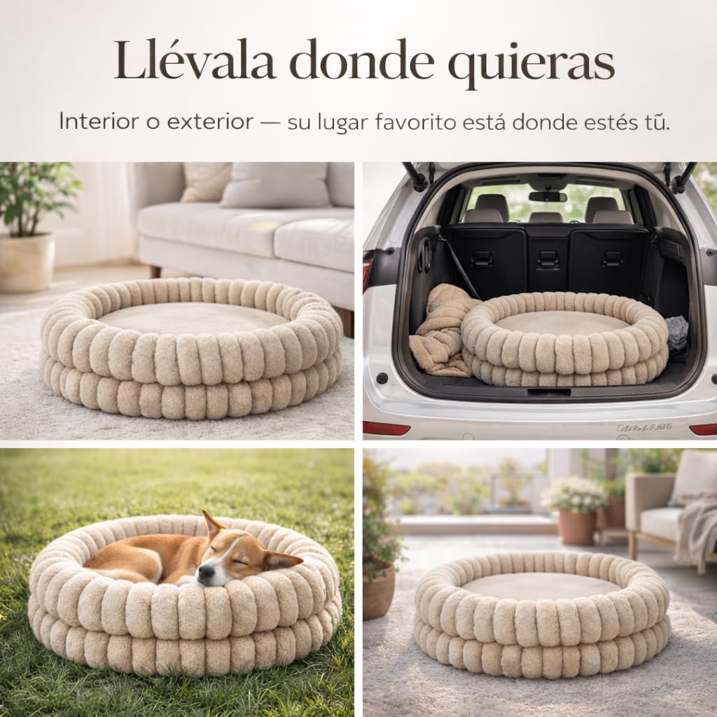 Freedog Cama Muffin Beige (76x76x18cm) - Cama Perro - Cama para Perros - Camas para Perros Grandes - Camas Perros Medianos - Colchon Perro - Relajante Perros - Camita Perros Pequeños - Dog Bed Large