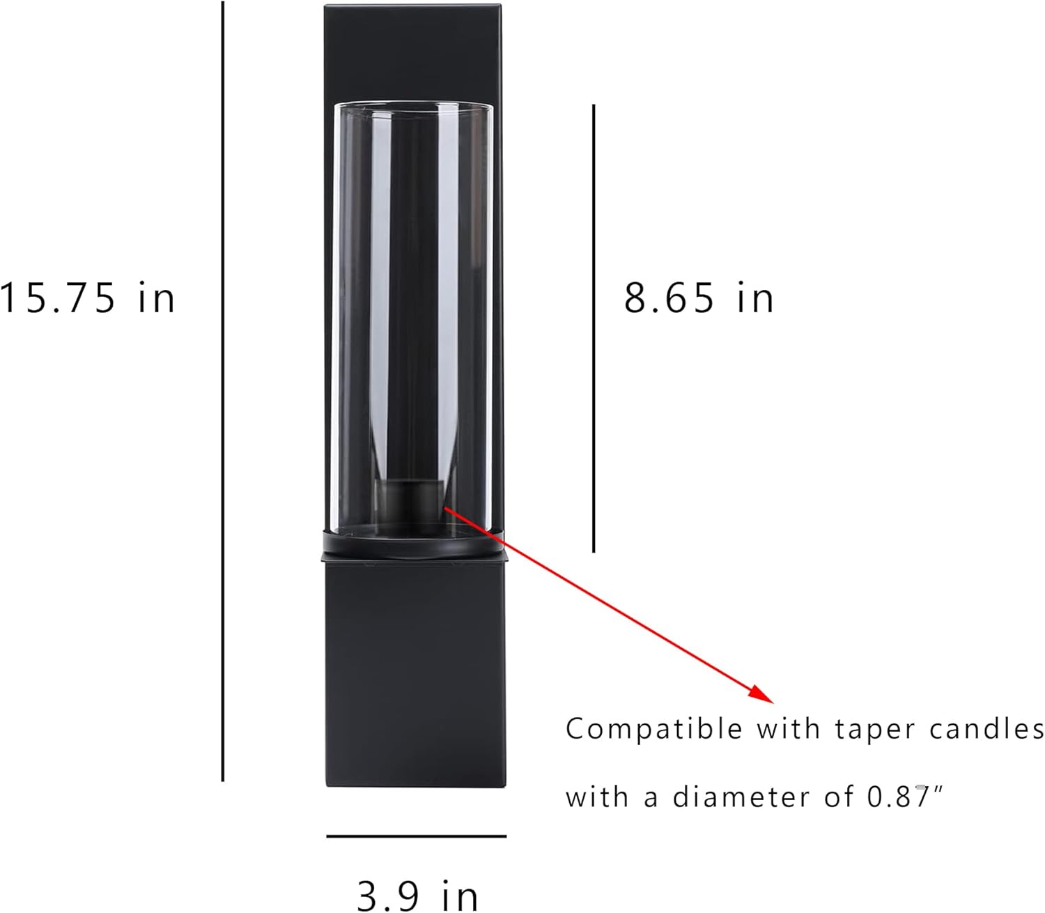 Modern Wall Candle Holder Set of Two Glass Candle Sconces Taper Hurricane Candlestick for Wedding, Living Room, Bedroom Wall Decoration,Black