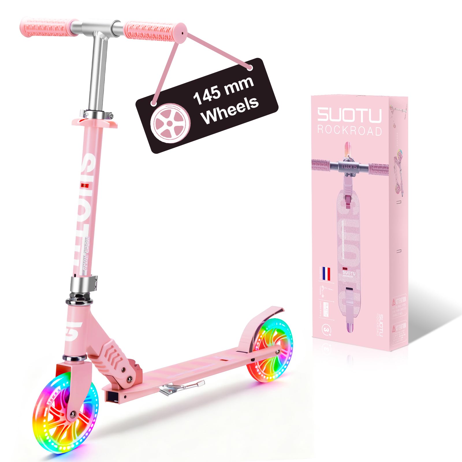 Children's Scooter with Large Illuminated Wheels 14.5 cm, Scooter for Children from 3 to 12 Years, Foldable, Adjustable Height Wheel, Aluminium