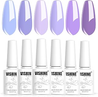 Vishine Lavender Gel Nail Polish, 6 Colors Gel Nail Polish Lilac Baby Purple Violet Color Soak Off UV LED Nail Gel Polish Nail Art Starter Manicure Salon DIY at Home, Set C122