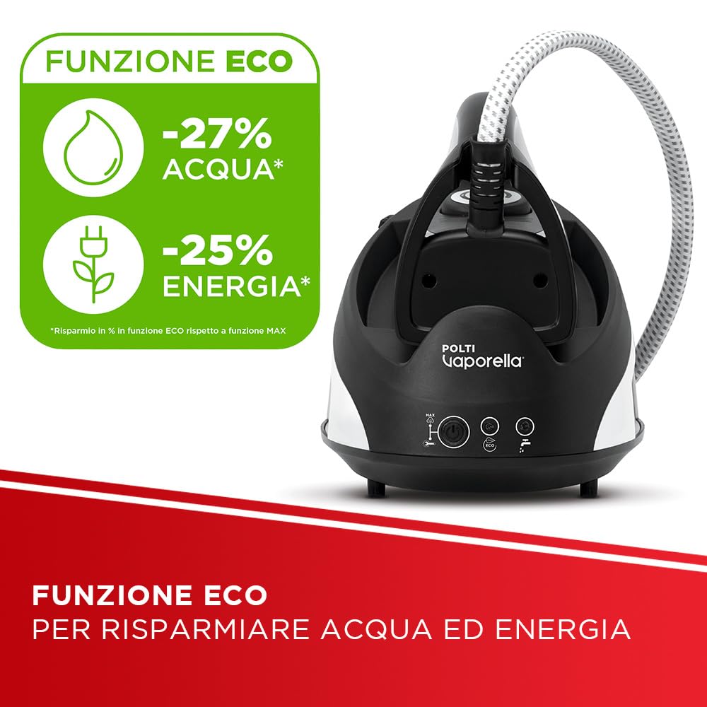 Polti Vaporella Simply VS20.20, Ferro da Stiro Generatore di Vapore, Serbatoio Estraibile 1,5 L, Pressione Pompa 6,5 Bar, Potenza 2200 W, Funzione ECO, Bianco e Nero