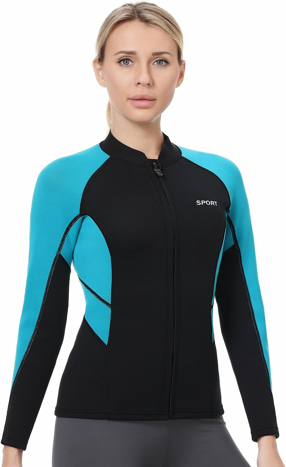 Women Men Top Wetsuit Jacket, 2mm 3mm Neoprene Swim Wet Suit Shirt Long Sleeves Front Zip for Adult Youth Cold Water Snorkeling Diving Surfing Watersports