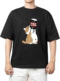 تيشرت أسود كبير الحجم للشباب بتصميم قطة كيتي كاواي، قطة لطيفة 134