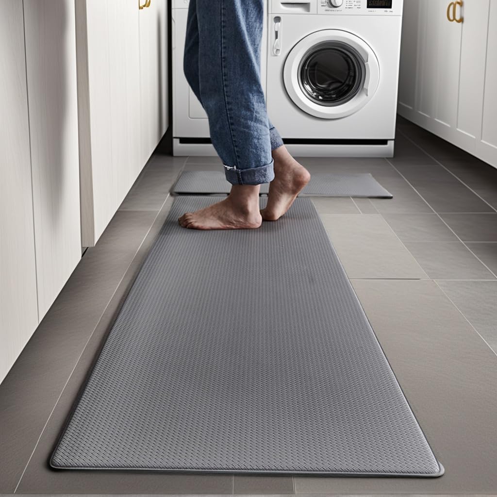 Non-Slip Utility Runner Rug for Laundry Room, Garage & Kitchen – 17"x47" Waterproof Floor Mat – Extra Thick [8mm/0.3"] Cushioned Anti-Fatigue Mat (Red)