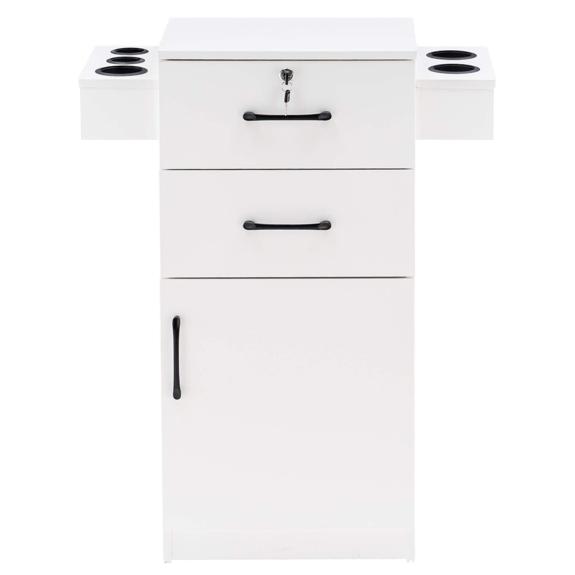 Gabinete de almacenamiento de 38 x 18 x 14 pulgadas para salón de belleza, estación de peluquería con soporte para secador de pelo de nailon, equipo de estilista de peluquería con cajones 8