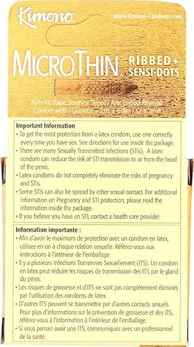 Kimono Microthin Ribbed + Sensi-Dots I Textured Lubricated Condoms For Her I 5X Tested, Stronger, Reliable I Form-Fitting Shape I Made With Premium Natural Latex I 12 Count #TOP6