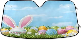 Windshield Sun Shade Easter Bunny Ear Eggs Front Window Block UV Shades Visor Reflective Retractable for Car SUV Trucks