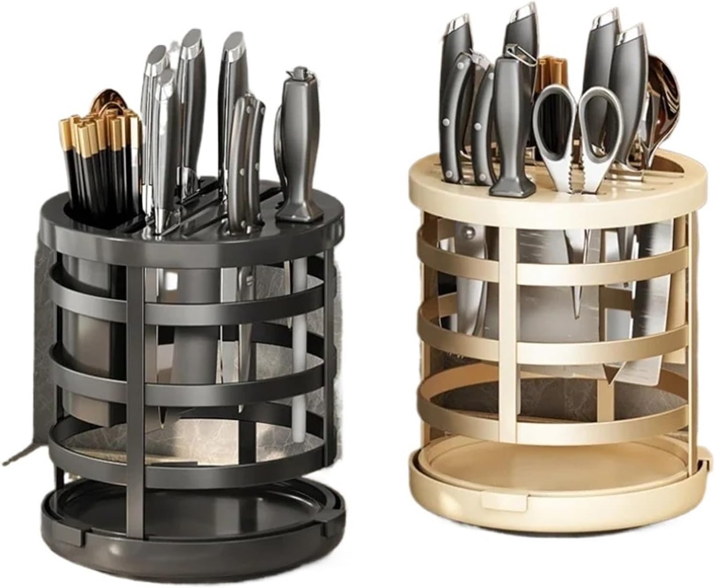 360 °Rotation Knife Holder Stainless Steel Cutlery Organizer Rack Stand Tableware Draining Storage Box Kitchen Accessories