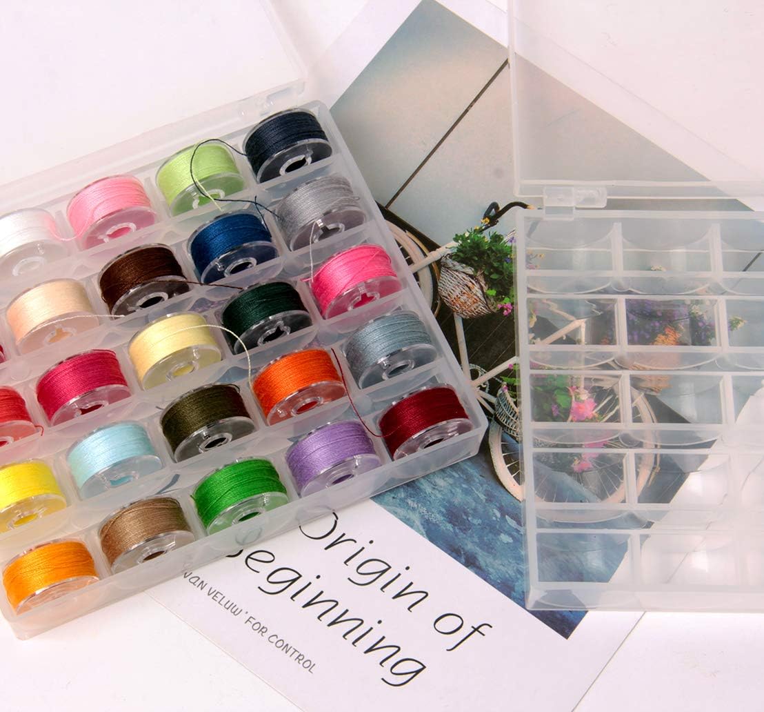 Ira Pollitt 4 Pack Machine Bobbin Organizer Plastic Case Transparent 25 Slots Empty Bobbins Spools Box Sewing Machine Bobbin Organizer Storage Box for Sewing Machine Holder Container Box