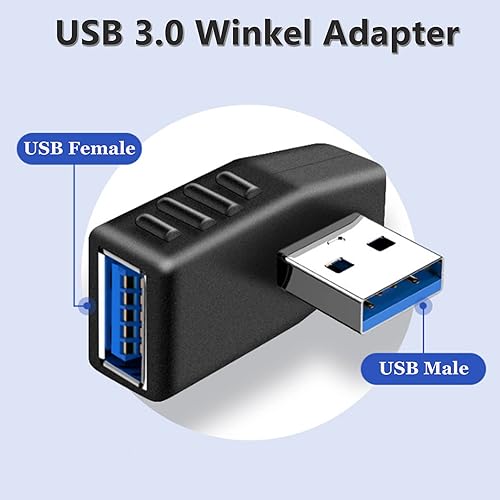 Miniatura 2 de Adaptador USB 3.0 de 90 grados a macho a hembra en ángulo recto y conector de acoplador de ángulo recto, compatible con todos los dispositivos de