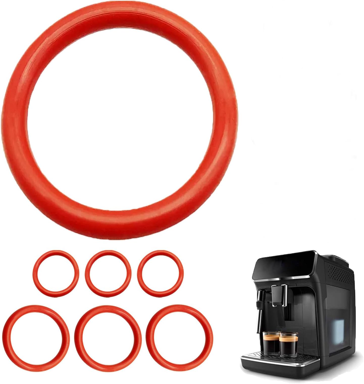 Pack of 7 O-rings seal for Philips fully automatic coffee machine spare parts, maintenance kit, silicone sealing rings, brewing group, outlet valve, compatible Saeco latte coffee machines, sealing