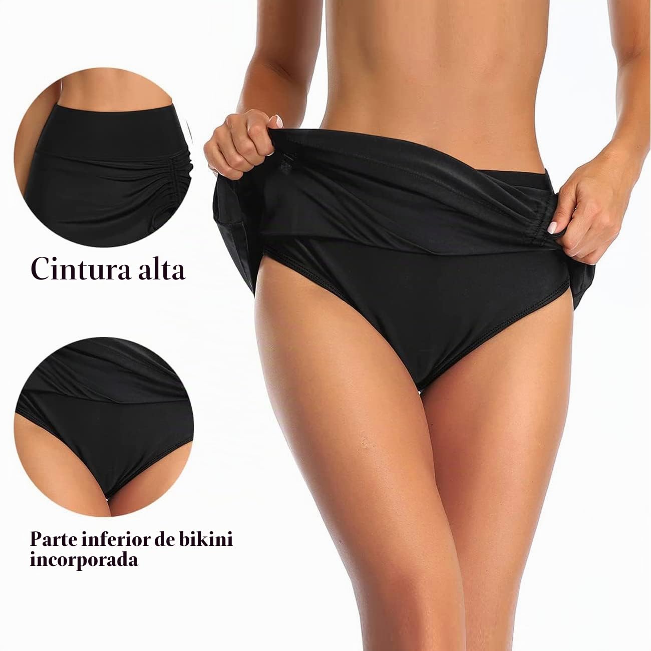 Falda de Baño Mujer Bikini Falda Corta con Cordón Traje de Baño Elegante Ruched Incorporada Pantalones de Bikini Deportivo Verano de Playa Braga de Natación