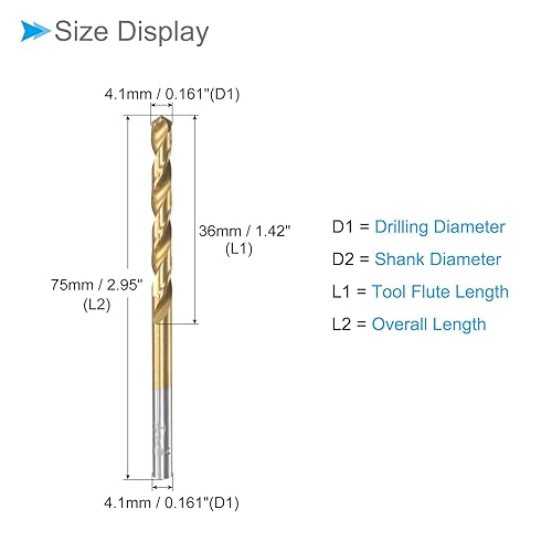 Miniatura 8 de Brocas helicoidales, diámetro de perforación de 0.154 in, acero de alta velocidad recubierto de titanio 6542 vástago redondo recto - (aplicaciones