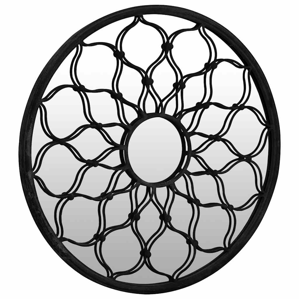 Mangloder Espejo redondo de jardín negro 60 x 3 cm de hierro espejo decorativo para pared exterior diseño de flores refleja la luz del jardín, pasillo y baño