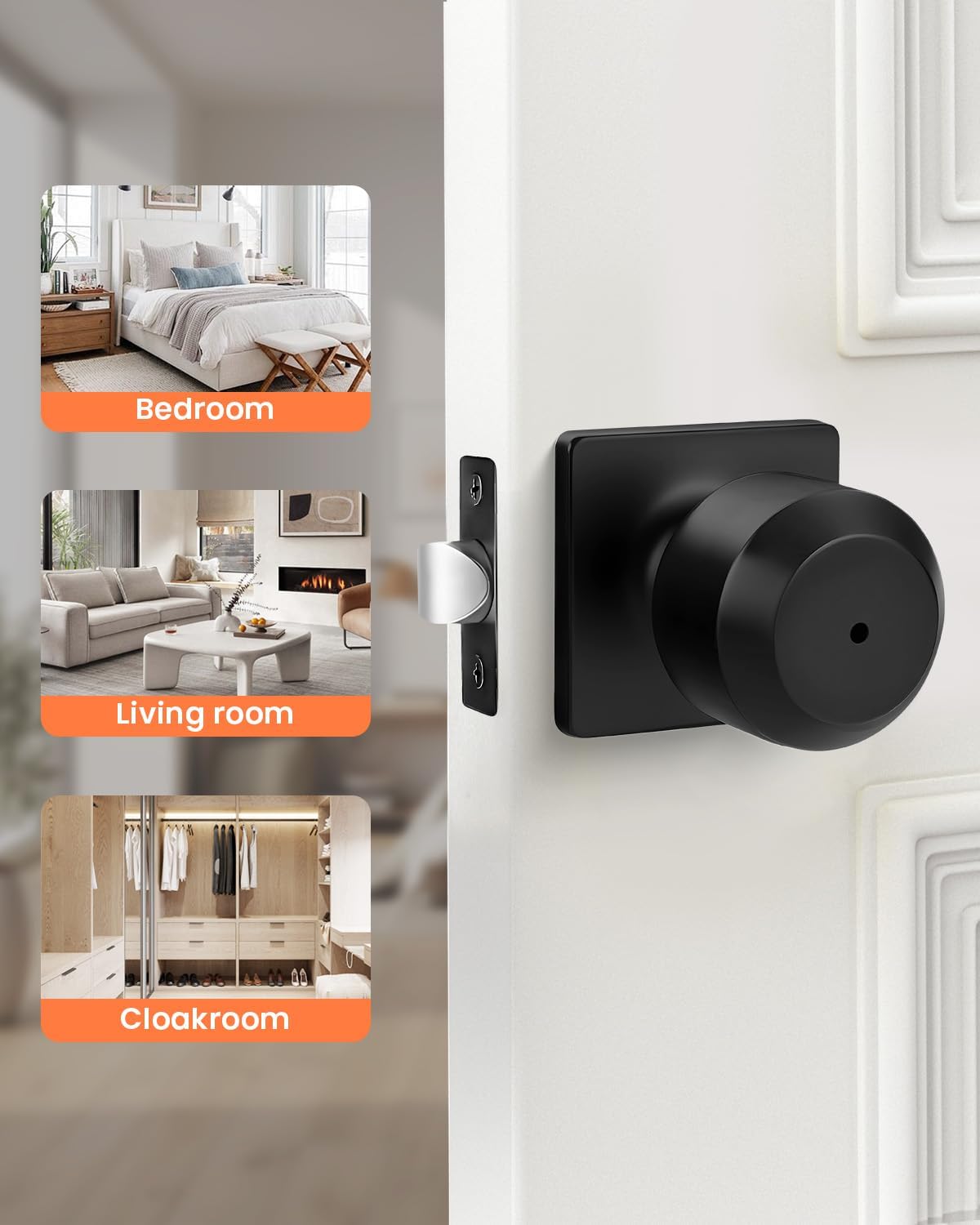 Haidms 6 Pack Black Door Knobs Interior, Privacy Interior Door Knob for Bedroom or Bathroom, Matte Black Door Knobs