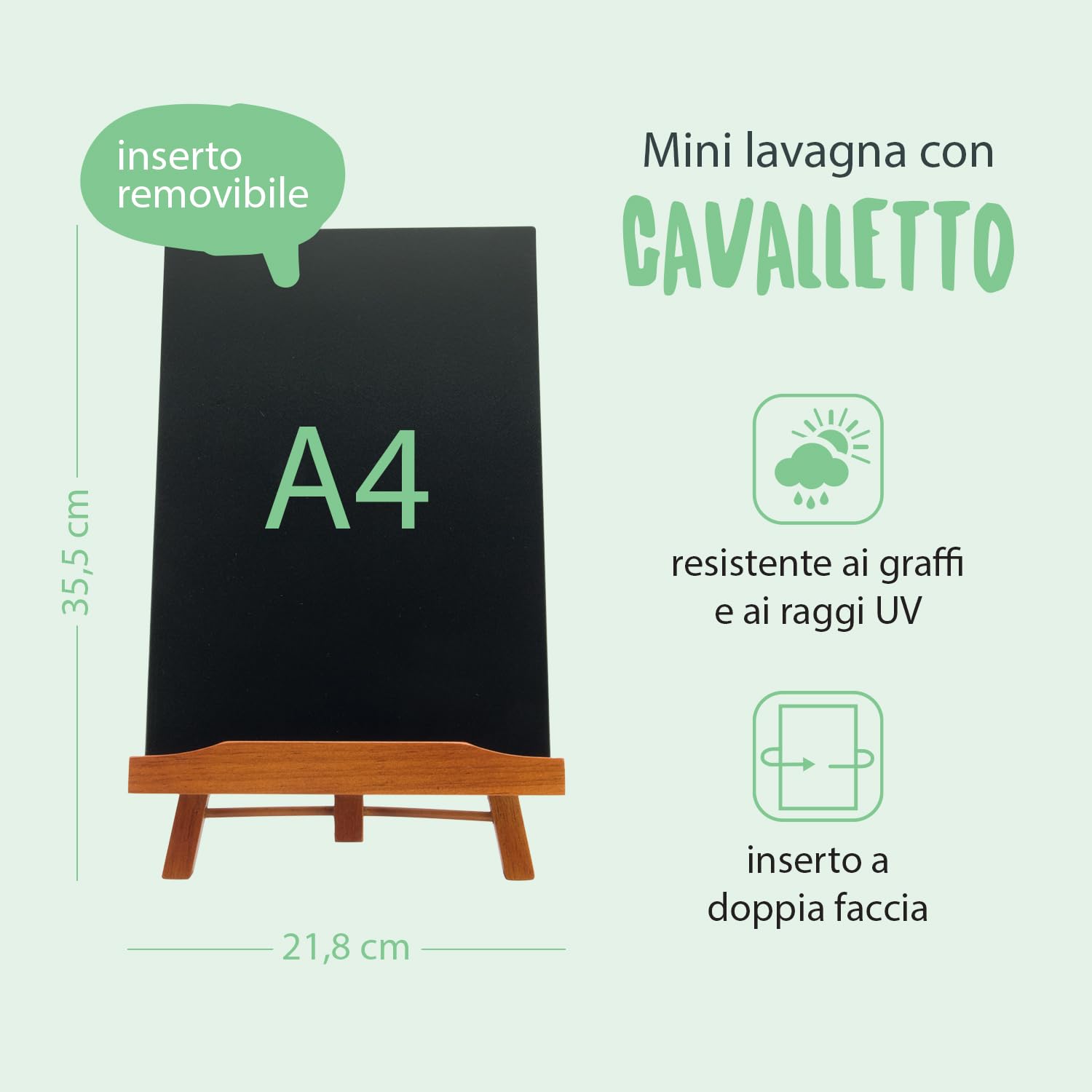 SECURIT - Lavagna con Cavalletto Treppiede Junior - Per Pennarelli a Gesso Liquido - Per Caffè, Ristoranti, Bar, Negozi - Inserto Rimovibile - Formato A4 - Base in Legno Laccato - 35,5x21,8x18cm