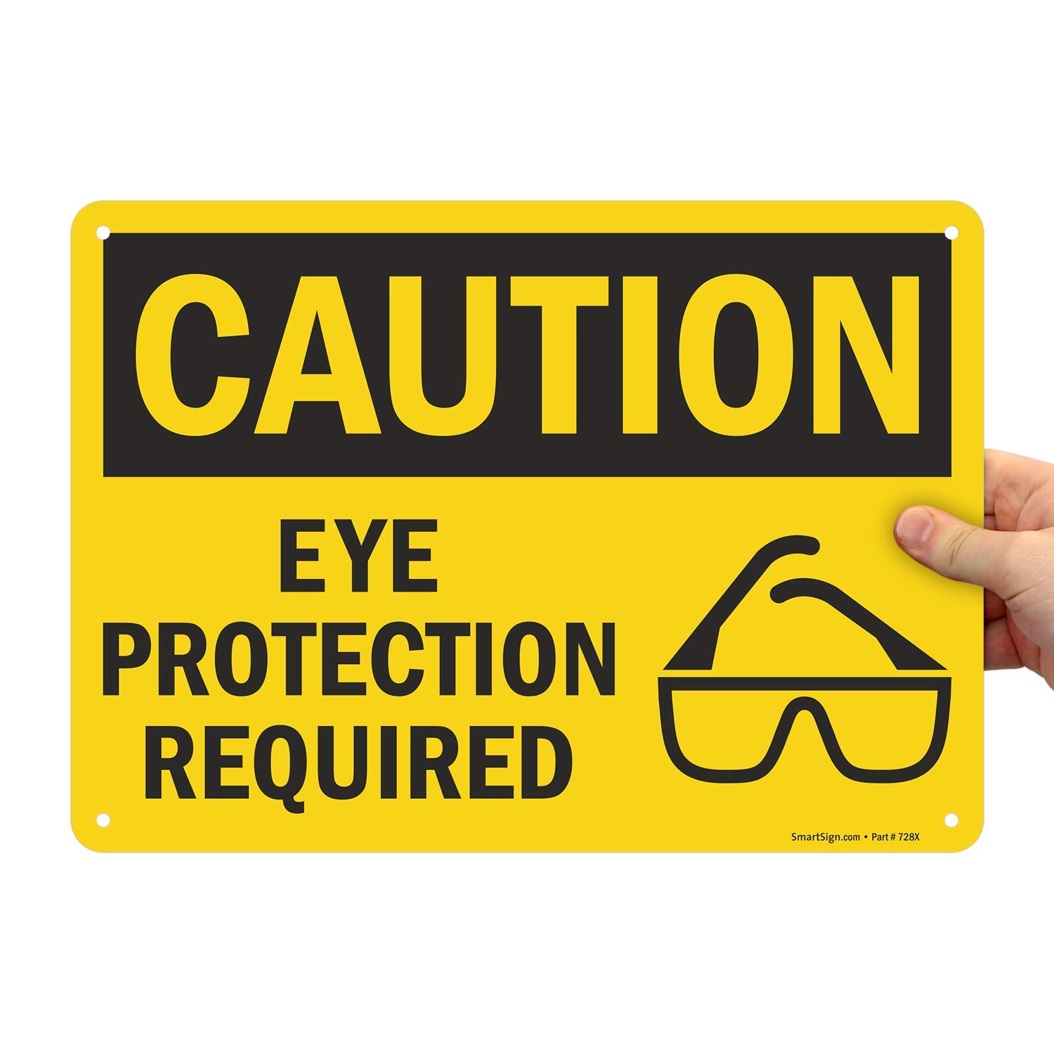 SmartSign Adhesive Vinyl OSHA Safety Sign, Legend "Caution: Eye Protection Required", 10" high x 14" wide, Black on Yellow — Amazon image 8