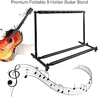 Vista 2 de Soporte de almacenamiento para guitarra, estante de exhibición de bajo, 9 soportes para guitarra acústica eléctrica, soportes de piso plegables