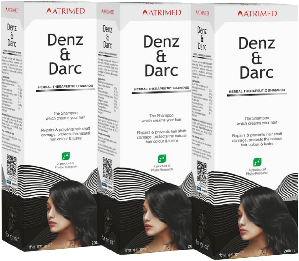 Denz & Darc Herbal Therapeutic Shampoo for Healthy Hair | Natural Hair Colour Protection with Hibiscus & Aloe Vera | 200 ml (Pack of 3)