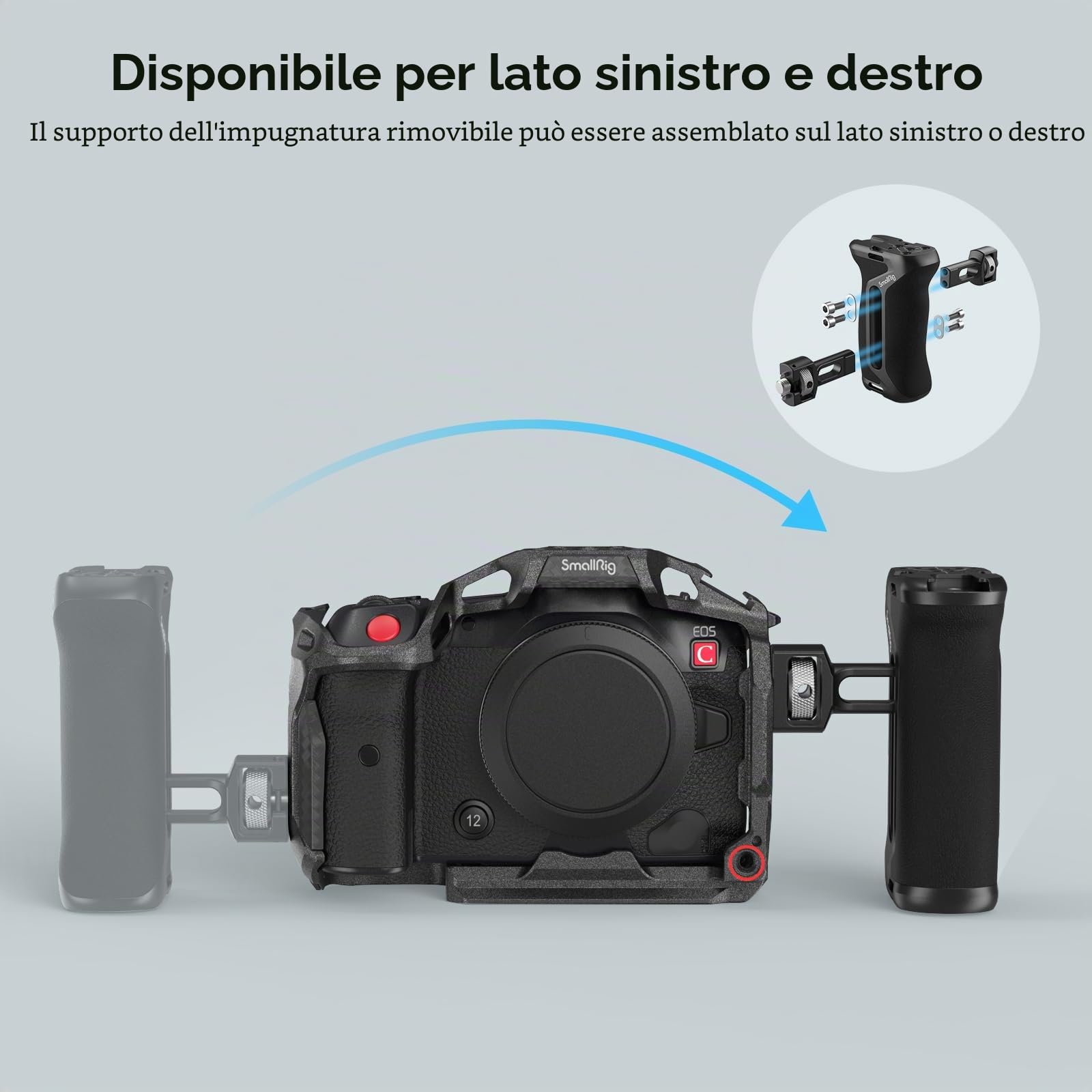 SMALLRIG Locating Side Handle con 3/8'' Screw per ARRI-Style, 36 mm Regolabile Su/Giù, Impugnatura Ergonomica Laterale per Gabbie per Fotocamere, con Foro per Cinghia Integrato - 4016