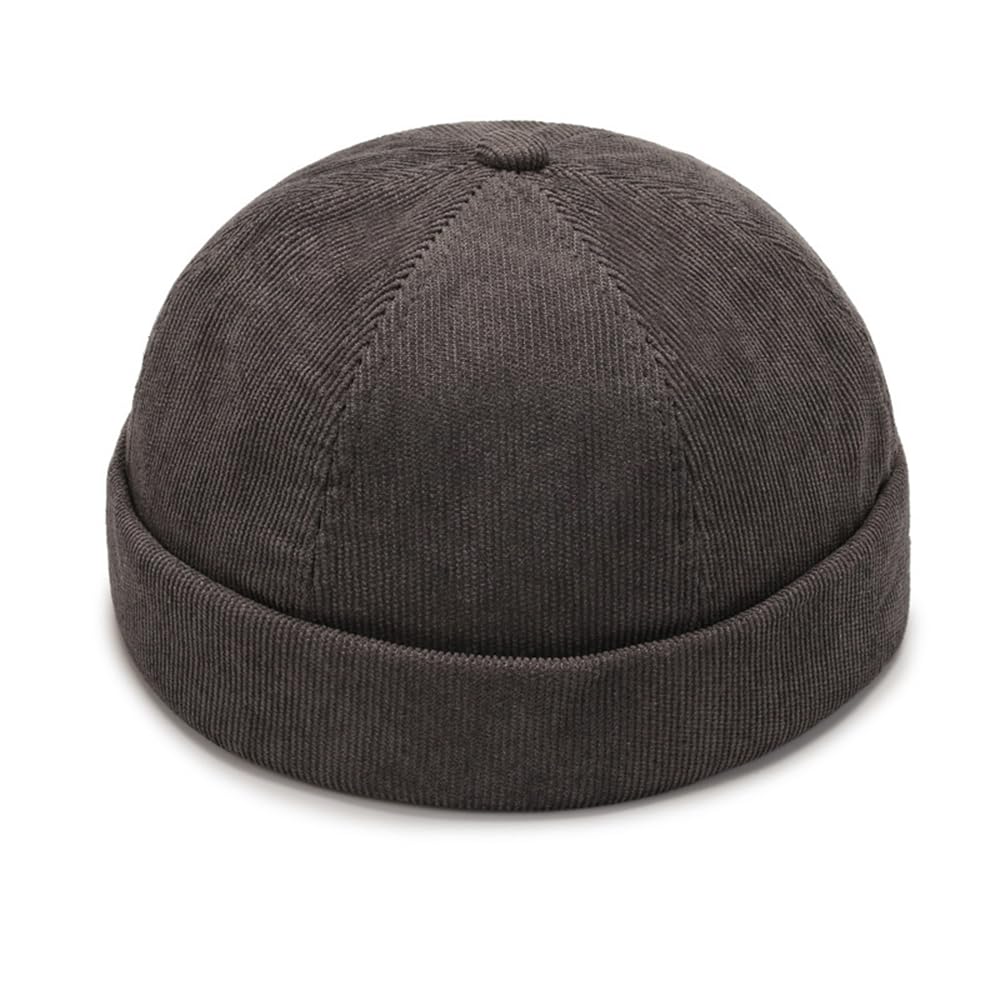Thicc Women's Grey Unisex Corduroy Docker Hat - Rolled Cuff Brimless Beanie Sailor Cap With Metal Buckle Adjustable Retro Skullcap Work Beanie Harbour Hat For Mens (1Pcs,)