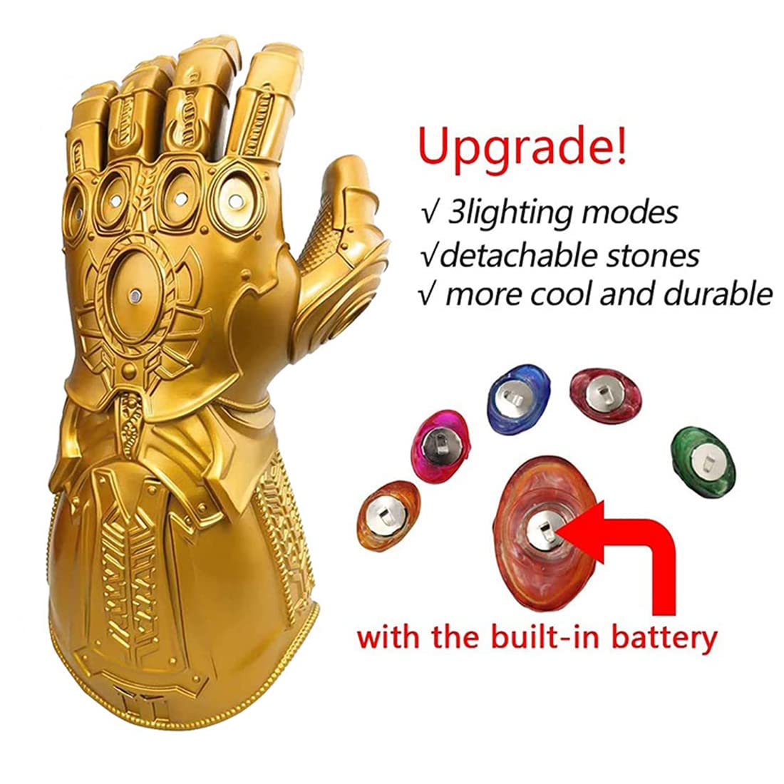 SINSEN Thanos Handschuh mit LED Leuchten für Kinder Erwachsene Thanos Gauntlet mit Infinity Steine Machthandschuh mit Edelsteine Halloween Cosplay Kostüm Party Requisiten