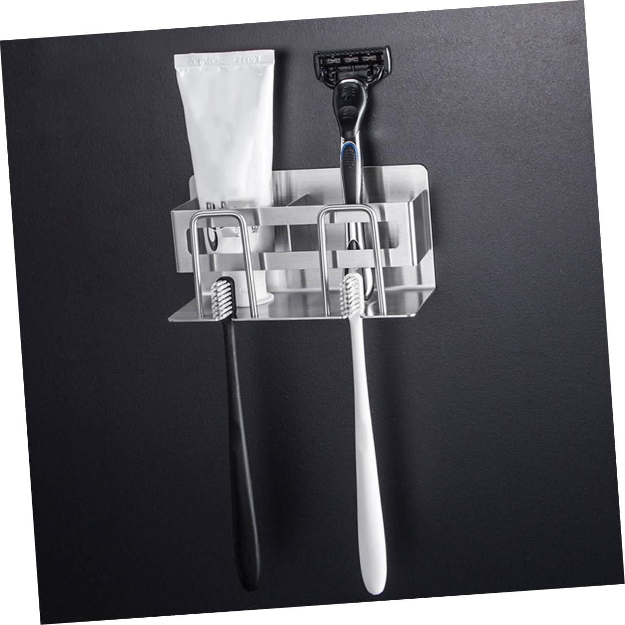 Cabilock Estante de Almacenamiento para Baño de Acero Inoxidable, Portacepillos de Dientes de Pared Compacto y Organizado, Accesorio Funcional para Sujetar Pasta y Cepillos