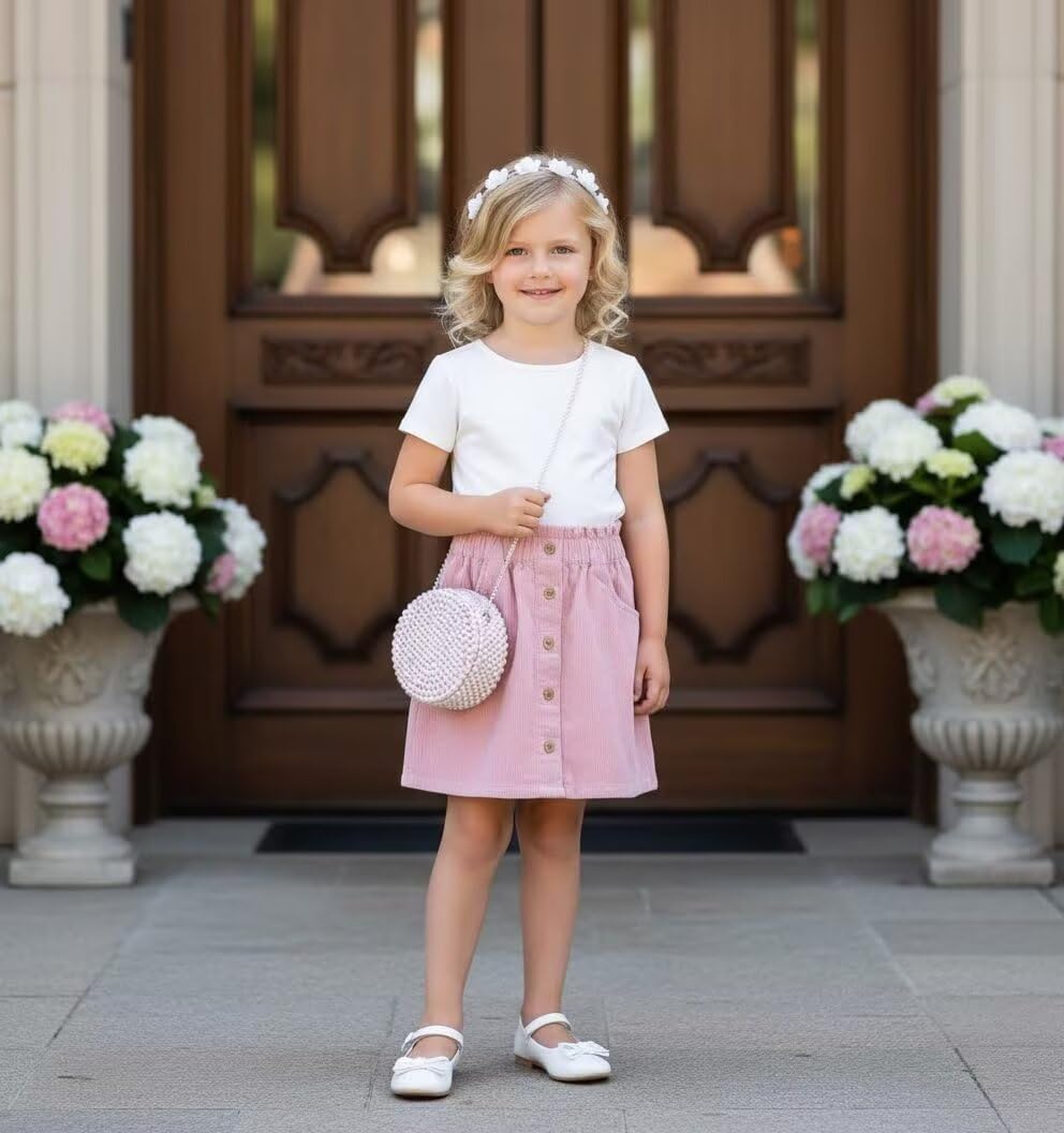 Girls Corduroy Skirts Elastic Waist Button Down Toddler Kids Short Mini Skirt with Pockets - Image 4