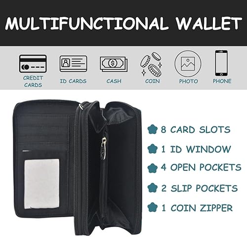 Miniatura 5 de NGIL Billetera de lona todo en uno, billetera, cartera para mujer, cartera con correa, cartera con cremallera para mujer (purpurina negra, negro)