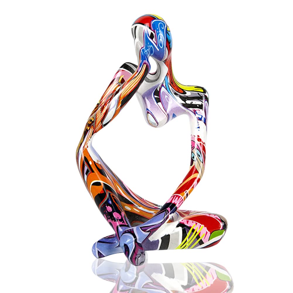 Eoiips Large Abstract Thinker Statue Colorful Meditation Thinker Statue Art Thinker Figurine Ornaments, Home Office Bookshelf Coffee Table Tabletop Living Room Decor Figurine