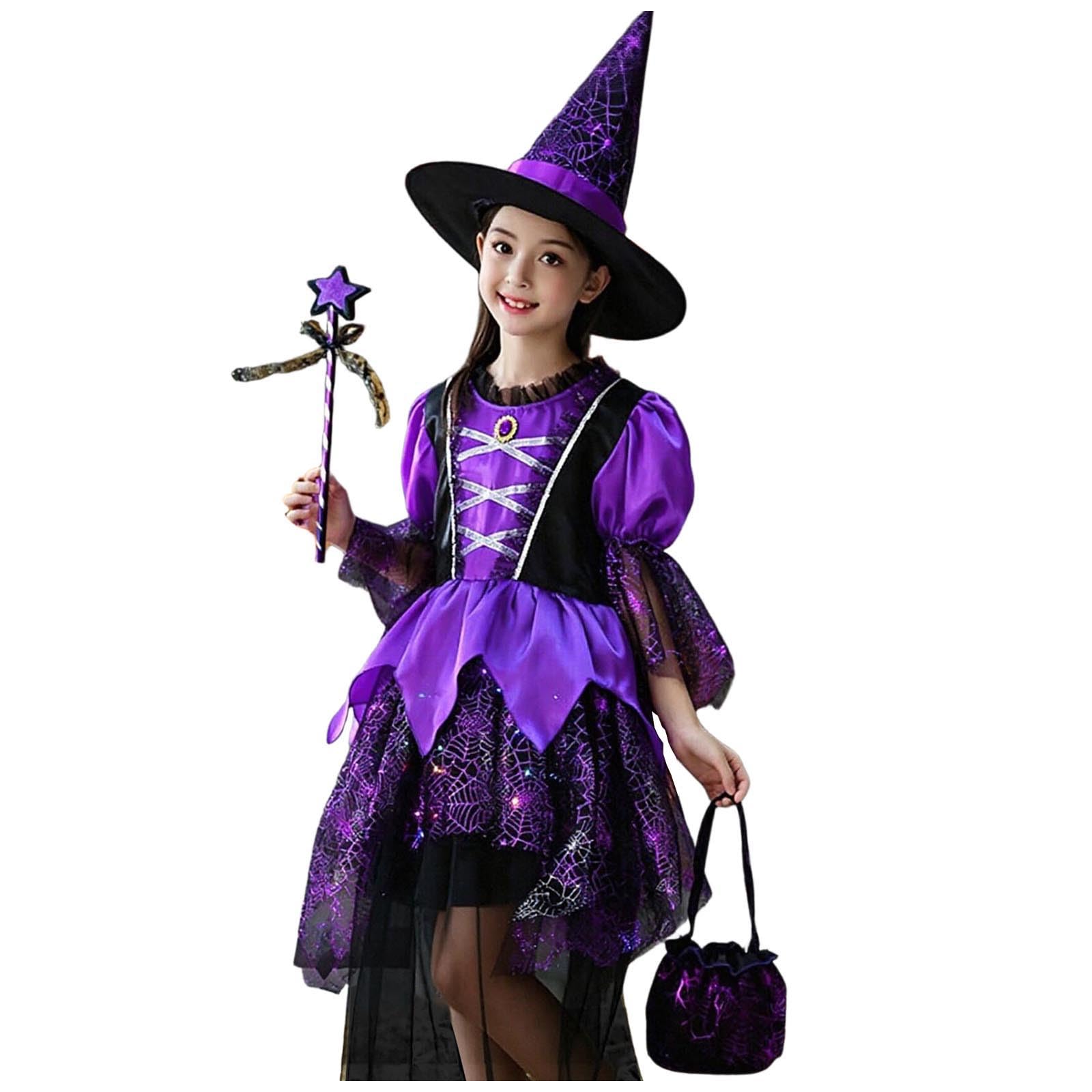 Girls Halloween Witch Costume Set Kids Halloween Cosplay Party Dress Up