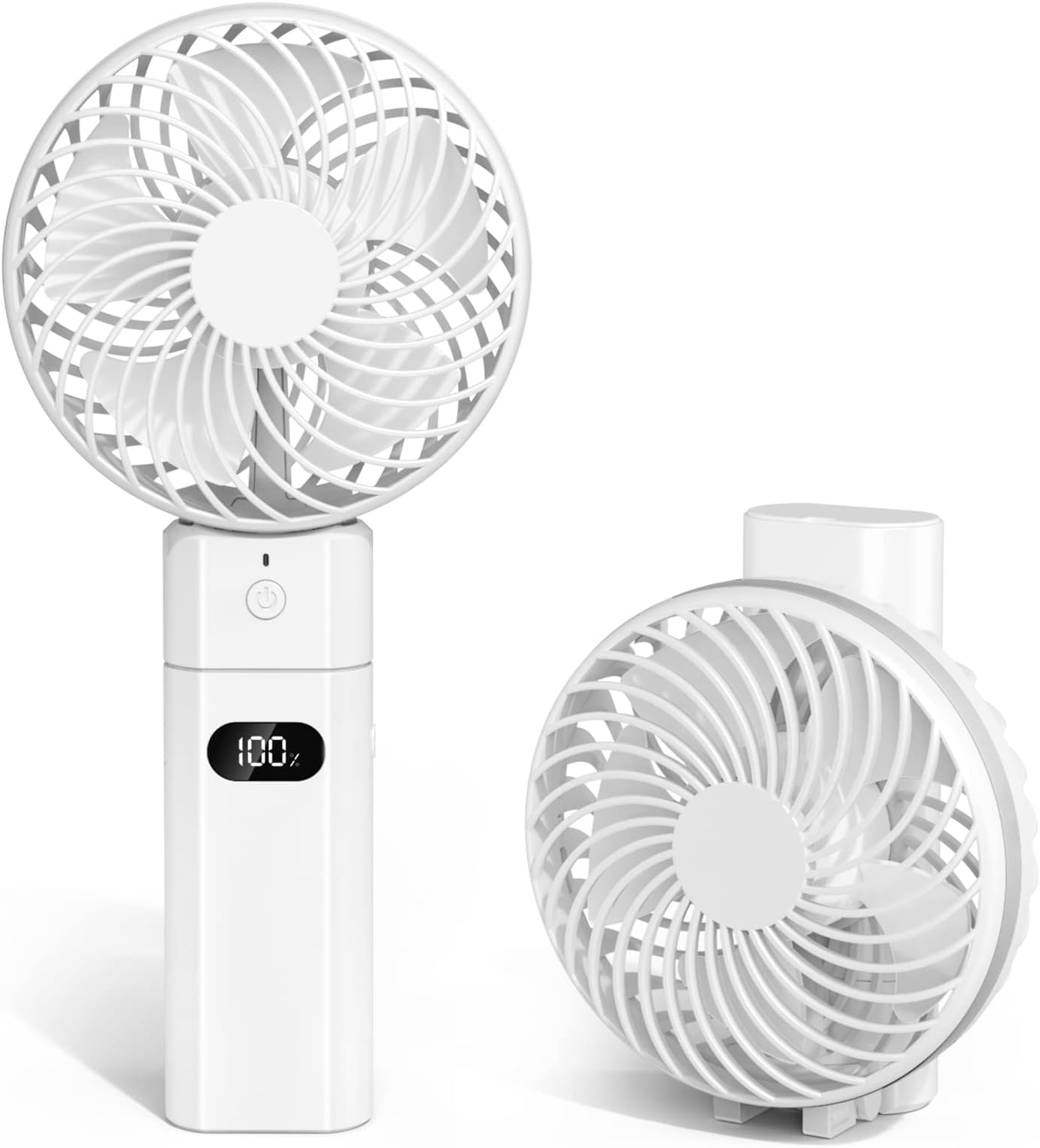 Jonwall Portable Handheld Fan, USB Rechargeable 5200mAh Battery Operated Mini Desk Fan with Power Bank Function, 5 Speeds Personal Foldable Desktop Fan for Home Office Travel White