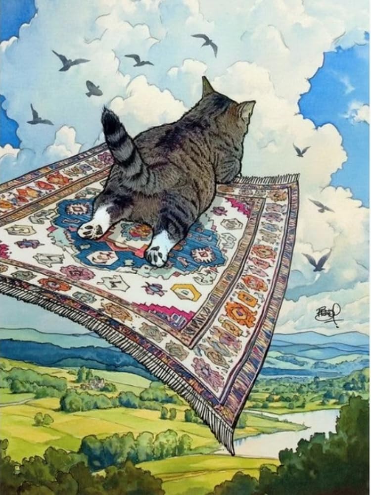COKYIS Stamped Cross Stitch Kits Cat on a Magic Carpet 11CT Counted Printed Cross Stitch Kit,Preprinted Pattern Embroidery Starter Kit for Beginner and Adults 40x50cm