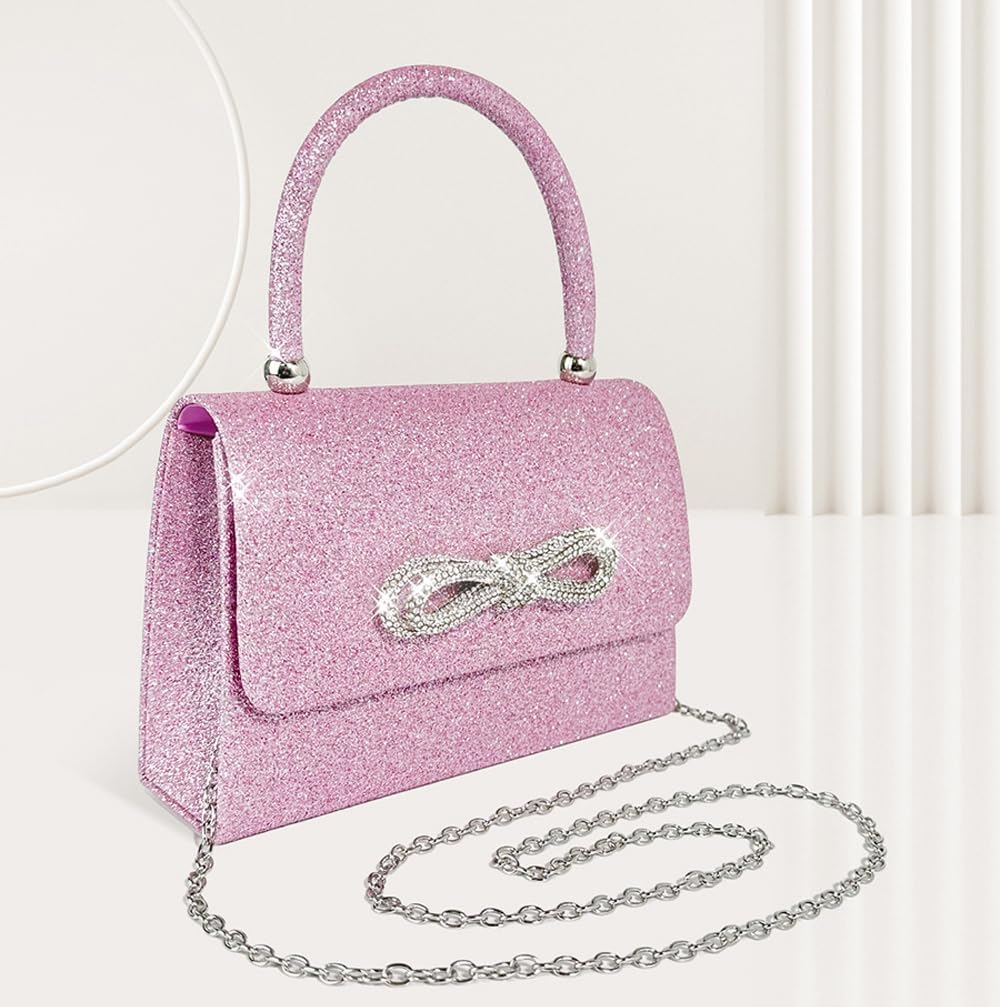 Womens Evening Bag Sparkly Bow Clutch Purse Wedding Party Purses Glitter Rhinestone Cocktail Prom Handbags - Image 3