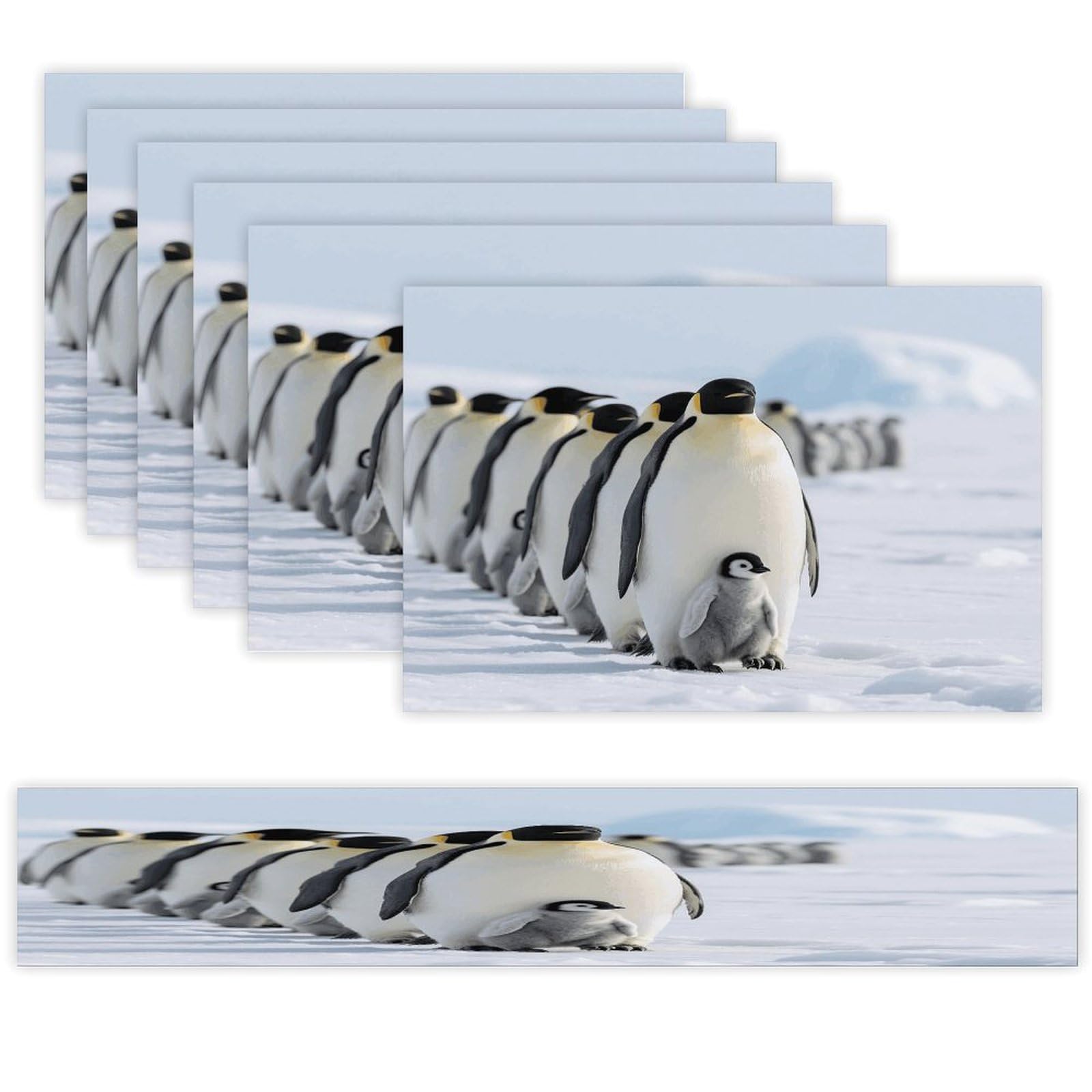 A Group of Penguins Table Runner and Placemats Set of 7 Linen Table Mat Non-Slip Place Mats Washable Placemat Heat Resistant Place Mat with Table Runner for Party Dining Decor