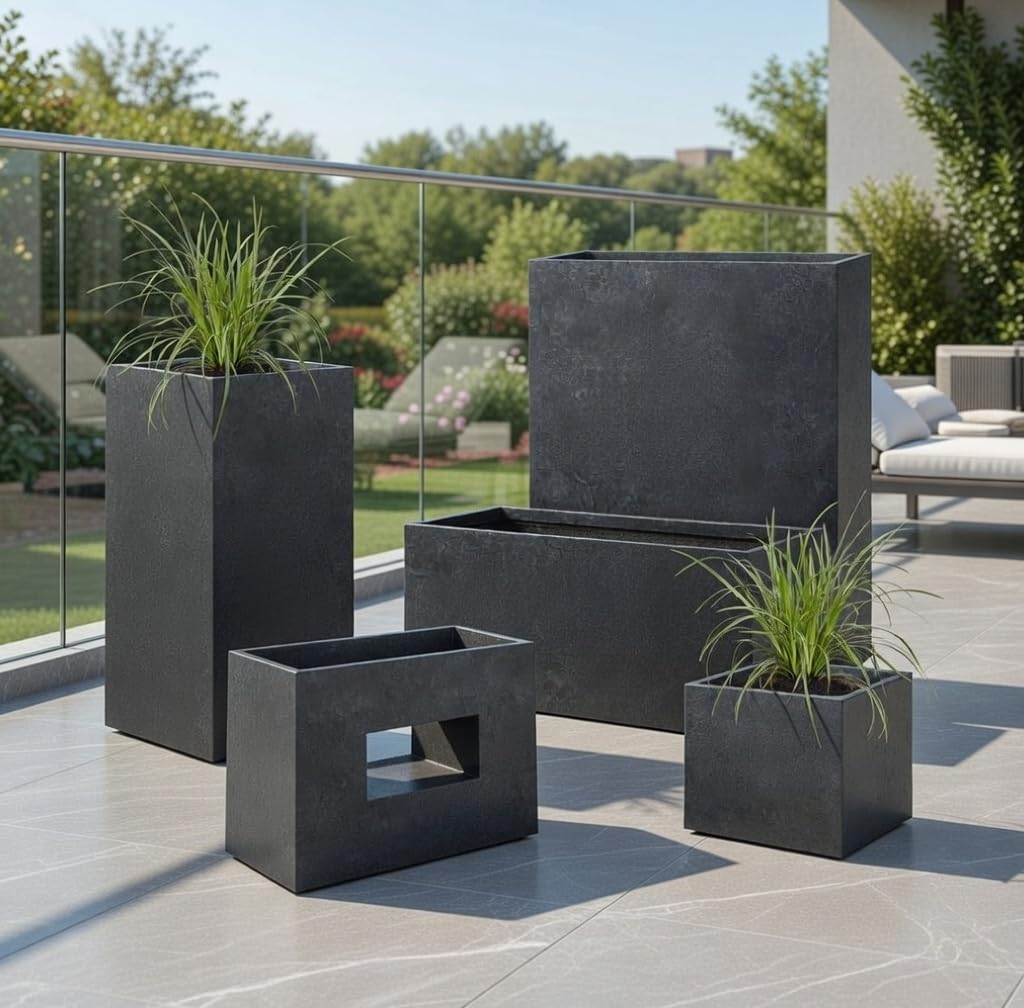 Pflanzwerk® Pot de Fleur Divider Jardinière Lava Anthracite 72x60x25cm *Résistant au Gel* *Protection UV* *Qualité européenne*