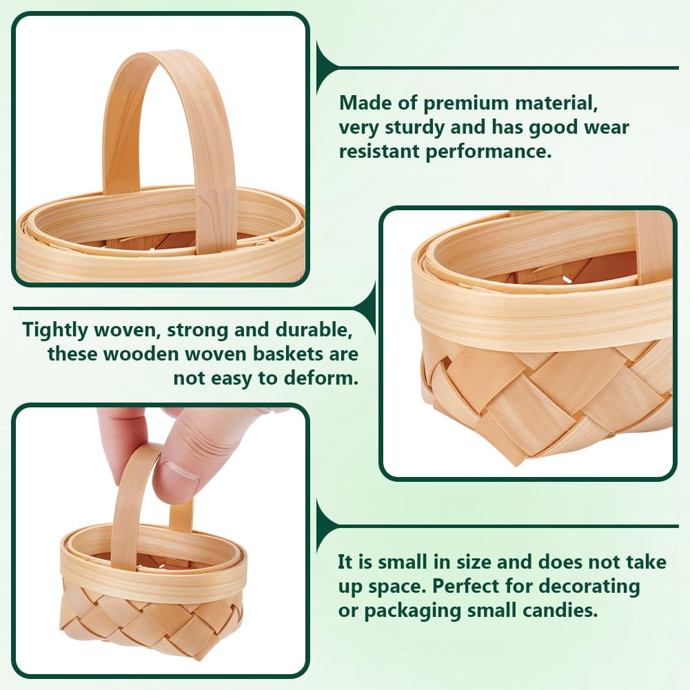Confezione da 40 mini cestini per tessitura con manici, piccoli cestini da fattoria, contenitori per fiori per picnic, matrimoni, bomboniere, ornamenti da appendere all'albero, 7,35 x 6,65 x