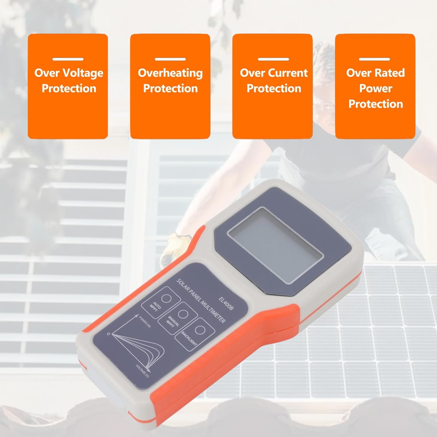 Digital Multimeter, LCD Solar Panel Multimeter, Multimeter Multifunctional Solar PV Panel MPPT Tester with Backlight for Photovoltaic Panel for Measuring Voltage Current